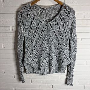 Loft Gray Cotton Open Knit Crochet Fall Long Sleeve Sweater, Women’s Size XS